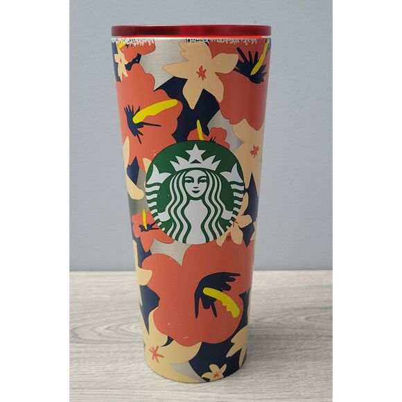 Starbucks 24 oz Tropical Hibiscus Floral Cold Beverage D19 Tumbler without Straw - Picture 1 of 10